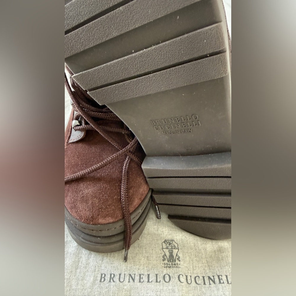 Brunello Cucinelli - Leather-Trimmed Suede Boots - Brown - EU 45 - Picture 6 of 10